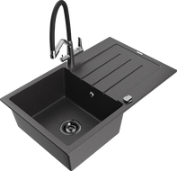 Mexen Bruno fregadero de granito de 1 seno con escurridor y grifo de cocina Duo, negro moteado - 6513-76-671701-07-B