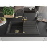 Mexen Bruno lavello in granito a 1 vasca con scolapiatti e miscelatore Duo, nero maculato - 6513-76-671701-57-G