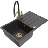 Mexen Bruno 1-bowl granite sink with drainer and Duo kitchen faucet, black speckled - 6513-76-671701-57-G