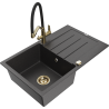 Mexen Bruno fregadero de granito de 1 seno con escurridor y grifo de cocina Duo, negro moteado - 6513-76-671701-57-G