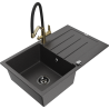 Mexen Bruno granieten spoelbak 1-kompartment met afdruiprek en Duo keukenkraan, zwart gespikkeld - 6513-76-671701-57-B