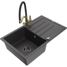 Mexen Bruno granite sink 1-bowl with drainer and Duo kitchen tap, speckled black - 6513-76-671701-57-B