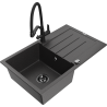 Mexen Bruno fregadero de granito de 1 compartimento con escurridor y grifo de cocina Duo, negro moteado - 6513-76-671701-70-B