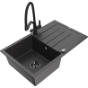 Mexen Bruno granite sink 1-bowl with drainer and Duo kitchen tap, speckled black - 6513-76-671701-70-B
