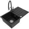 Mexen Bruno fregadero de granito de 1 cubeta con escurridor y grifo de cocina Duo, negro - 6513-77-671701-07