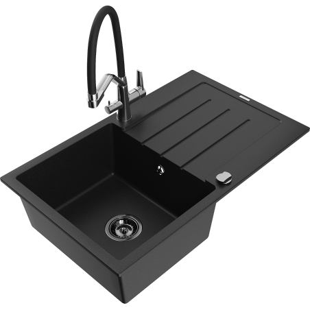 Mexen Bruno Granit-Ofank 1-Kummer mat Ofdrock an Kichenkran Duo, schwaarz - 6513-77-671701-07-B