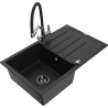 Mexen Bruno fregadero de granito de 1 seno con escurridor y grifo de cocina Duo, negro - 6513-77-671701-07-B