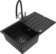 Mexen Bruno fregadero de granito de 1 seno con escurridor y grifo de cocina Duo, negro - 6513-77-671701-07-B
