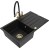 Mexen Bruno fregadero de granito de 1 cubeta con escurridor y grifo de cocina Duo, negro - 6513-77-671701-57-G