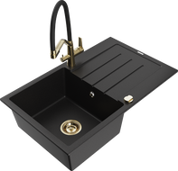 Mexen Bruno fregadero de granito de 1 cubeta con escurridor y grifo de cocina Duo, negro - 6513-77-671701-57-G