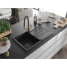 Mexen Bruno fregadero de granito 1-cubeta con escurridor y grifo de cocina Duo, negro - 6513-77-671701-57-B