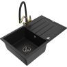 Mexen Bruno fregadero de granito 1-cubeta con escurridor y grifo de cocina Duo, negro - 6513-77-671701-57-B