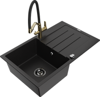 Mexen Bruno fregadero de granito 1-cubeta con escurridor y grifo de cocina Duo, negro - 6513-77-671701-57-B