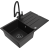 Mexen Bruno granite kitchen sink with single bowl, drainer and Duo kitchen faucet, black - 6513-77-671701-70-B