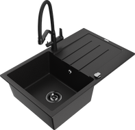 Mexen Bruno Granit-Évier 1-Kammer mat Drainage an Duo Kichenbatterie, schwaarz - 6513-77-671701-70-B