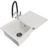 Mexen Cesar 1-bowl granite sink with drainer and Duo kitchen tap, white - 6514-20-671701-07-B