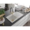 Mexen Cesar granite sink 1-bowl with drainer and Duo kitchen tap, white - 6514-20-671701-57-G