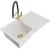 Mexen Cesar fregadero de granito de 1 cubeta con escurridor y grifo de cocina Duo, blanco - 6514-20-671701-57-G