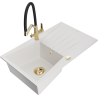 Mexen Cesar granite sink 1-bowl with drainer and Duo kitchen tap, white - 6514-20-671701-57-G