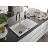 Mexen Cesar granite sink 1-bowl with drainer and Duo kitchen tap, white - 6514-20-671701-57-B