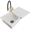 Mexen Cesar granite sink 1-bowl with drainer and Duo kitchen tap, white - 6514-20-671701-57-B