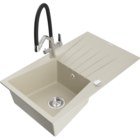Mexen Cesar lavello in granito a 1 vasca con scolapiatti e miscelatore da cucina Duo, beige - 6514-69-671701-07