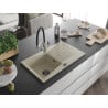 Mexen Cesar 1-Bowl Granite Sink with Drainer and Duo Kitchen Faucet, Beige - 6514-69-671701-07-B