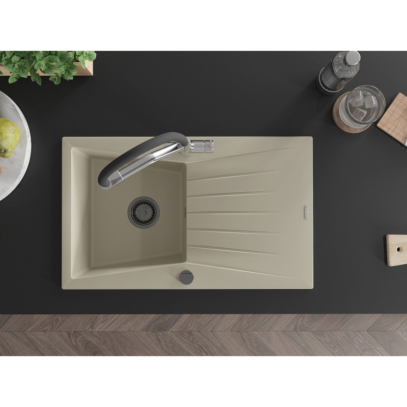 Mexen Cesar fregadero de granito de 1 tazón con escurridor y grifo de cocina Duo, beige - 6514-69-671701-07-B