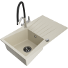 Mexen Cesar 1-Bowl Granite Sink with Drainer and Duo Kitchen Faucet, Beige - 6514-69-671701-07-B