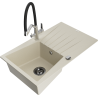 Mexen Cesar fregadero de granito de 1 cuenco con escurridor y grifo de cocina Duo, beige - 6514-69-671701-07-B
