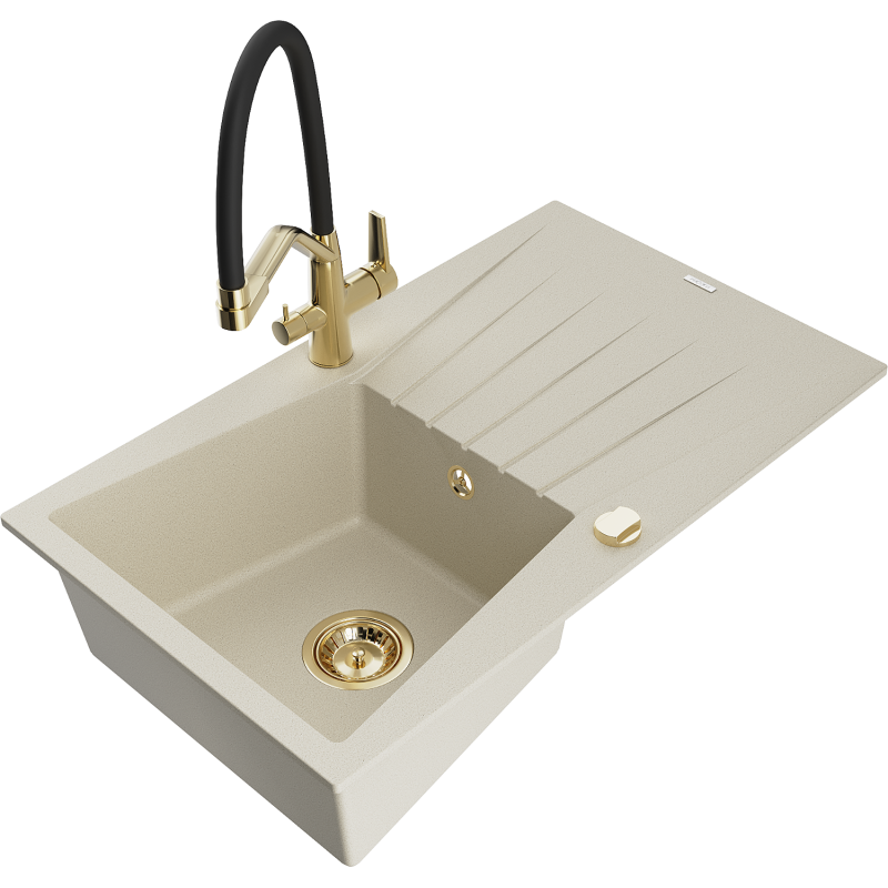 Mexen Cesar graniittinen 1-allas tiskiallas valutusalueella ja keittiöhanalla Duo, beige - 6514-69-671701-57-G