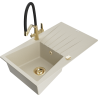 Mexen Cesar granieten gootsteen 1-komors met afdruiprek en keukenkraan Duo, beige - 6514-69-671701-57-G