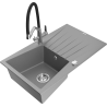 Mexen Cesar granite sink 1-bowl with drainer and Duo kitchen tap, grey - 6514-71-671701-07