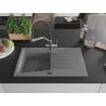 Mexen Cesar granite sink 1-bowl with drainer and Duo kitchen tap, grey - 6514-71-671701-07-B