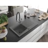 Mexen Cesar granite sink 1-bowl with drainer and Duo kitchen tap, grey - 6514-71-671701-07-B