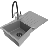 Mexen Cesar 1-Bowl Granite Sink with Drainer and Duo Kitchen Faucet, Gray - 6514-71-671701-07-B
