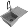 Mexen Cesar granite sink 1-bowl with drainer and Duo kitchen tap, grey - 6514-71-671701-07-B