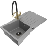 Mexen Cesar granite sink 1-bowl with drainer and kitchen tap Duo, grey - 6514-71-671701-57-B