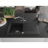 Mexen Cesar granite sink 1-bowl with drainer and Duo kitchen tap, black/silver metallic - 6514-73-671701-07