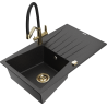 Mexen Cesar granit gootsteen 1-kamerig met afdruiprek en keukenkraan Duo, zwart/zilver metallic - 6514-73-671701-57-G
