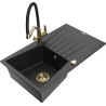 Mexen Cesar granite sink 1-bowl with drainer and Duo kitchen tap, black/silver metallic - 6514-73-671701-57-G
