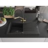 Mexen Cesar granite kitchen sink 1-bowl with drainer and Duo kitchen tap, black/silver metallic - 6514-73-671701-57-B