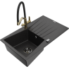 Mexen Cesar granieten gootsteen met 1 bak, afdruiprek en Duo keukenkraan, zwart/zilver metallic - 6514-73-671701-57-B
