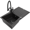 Mexen Cesar one-bowl granite sink with drainer and Duo kitchen tap, black/silver metallic - 6514-73-671701-70-B