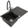 Mexen Cesar 1-bowl Granite Kitchen Sink with Drainer and Duo Kitchen Tap, Black/Gold Metallic - 6514-75-671701-07