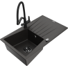 Mexen Cesar 1-bowl granite sink with drainer and Duo kitchen tap, black/gold metallic - 6514-75-671701-70-B