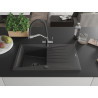 Mexen Cesar fregadero de granito de 1 cubeta con escurridor y grifo de cocina Duo, negro moteado - 6514-76-671701-07-B