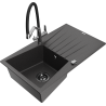 Mexen Cesar granite sink 1-bowl with drainer and Duo kitchen tap, black speckled - 6514-76-671701-07-B