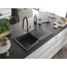 Mexen Cesar 1-bowl granite sink with drainer and Duo kitchen tap, black speckled - 6514-76-671701-57-B
