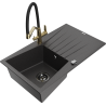 Mexen Cesar 1-bowl granite sink with drainer and Duo kitchen tap, black speckled - 6514-76-671701-57-B